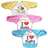 Elesa Miracle Baby Toddler Smock, Waterproof Sleeved Bib,Set of 3, for 6-36 Month