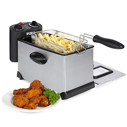 Click Here to See More Images Best Choice Products 6-Piece 1700W 3L Stainless Steel Electric Deep Fryer w/Adjustable Temperature, Timer Control, Indicator Lights, Removable Basket, Lid, Viewing Window - Black