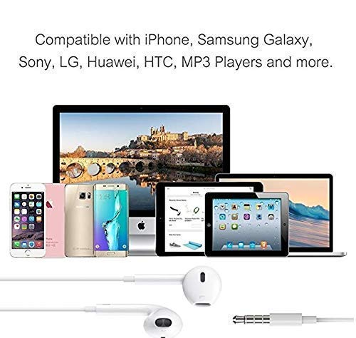Premium Earphones/Earbuds/Headphones/Headsets to 3.5mm with Stereo Mic&Remote Noise Isolating Control Headphone Compatible with iPhone for Most Smartphones - White