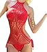 Eternatastic Women Crochet Knit Monokini Swimsuit Lined One-Piece Bikini Swimwear L Red
