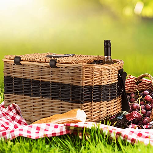 Timel Wicker Picnic Basket Set for 2 Persons, Willow Woven Basket with