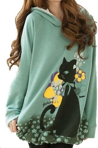 Amazon エンジェリーゼ Angeleze フード付き 猫柄 パーカー 女性トレーナー レディースコート 緑 トレーナー パーカー 通販