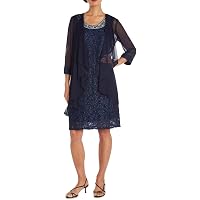 women's r&m richards beaded godet jacket & dress set Beaded Slip Chiffon Jacket Dress