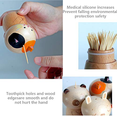 JDgoods Cartoon Animal Shape Toothpick Dispenser, Japanese-style Wooden Toothpick Dispenser Funny Portable Toothpick Holder (D) - Thumbnail 5