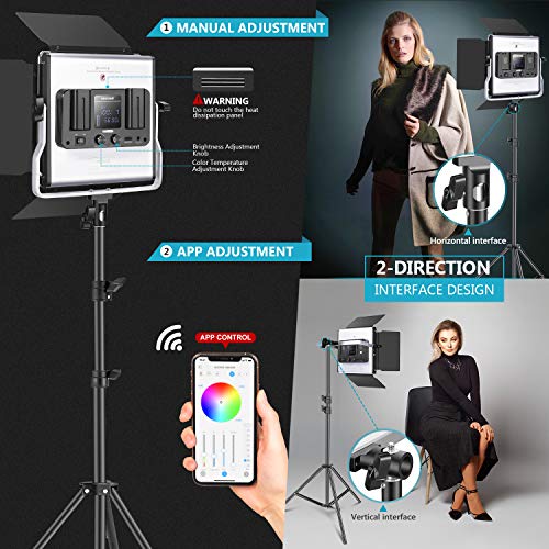 Neewer-480-RGB-Led-Light-with-APP-Control-480-SMD-LEDs-CRI953200K-5600KBrightness-0-1000-360-Adjustable-Colors9-Applicable-Scenes-with-LCD-ScreenU-BracketBarndoor-Metal-Shell-for-Photography