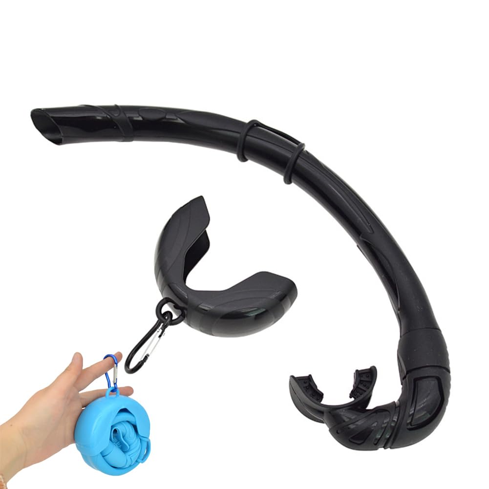 Hapihom Silicone Roll-up Nautilus Snorkel, Flexible Foldable Freediving Snorkel with Compact Storage Case, Roll-up Snorkel for Freediving, Snorkeling, Spearfishing, ScubaDiving black