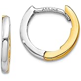 14k Two-Tone Polished Gold Mini 1.35mm Hinged Hoop Earrings 7x1.5mm Wide Hoop Earring