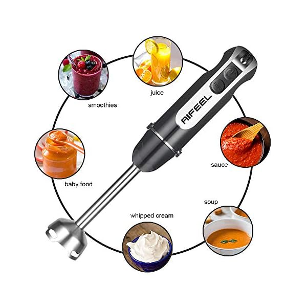 AIFEEL-Hand-Blender-800W-Turbo-ButtonLow-Noise-4-in-1-Stick-Blender-with-500ML-Food-Chopper600ML-Measuring-CupEgg-WhiskMilk-FrotherStainless-Steel-Blender-Blades AIFEEL Hand Blender 800W, Turbo Button/Low Noise, 4 in 1 Stick Blender with 500ML Food Chopper/600ML Measuring Cup/Egg Whisk/Milk Frother,Stainless Steel Blender Blades