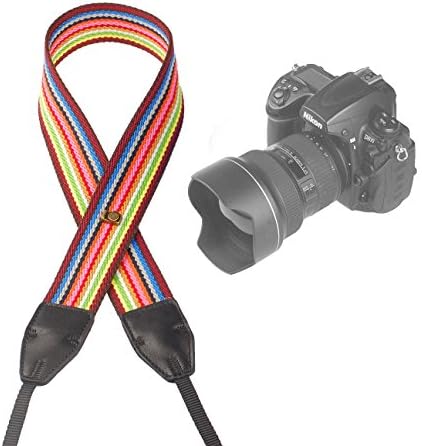 Camera Neck Shoulder Strap Belt for ALL DSLR / SLR (Nikon Canon Sony Olympus Pentax Fujifilm etc) – Cute Design for Men &amp; Women – Adjustable Lanyard - Made of Cloth &amp; Leather - Warm Rainbow Color
