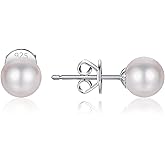 Pearl Stud Earrings for Women 925 Sterling Silver Sensitive Genuine 5mm White Real Round Freshwater Cultured Pearls Everyday Earrings Studs Ladies