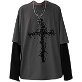 Goth Shirt Gothic Shirt Fake Two-Piece Alternative Clothing Goth Long Sleeve Top Grunge Clothes
