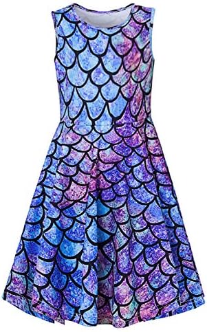 Girls Sleeveless Dress Round Neck Floral Printed Casual Party Sundress 4-12 Years