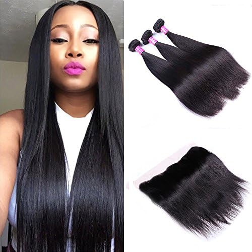 Sterly Brazilian Straight Hair 3 Bundles With Frontal 13x4 Ear To Ear Lace Frontal With Bundles Unprocessed Virgin Human Hair Extensions Natural Color (26 26 26+20)