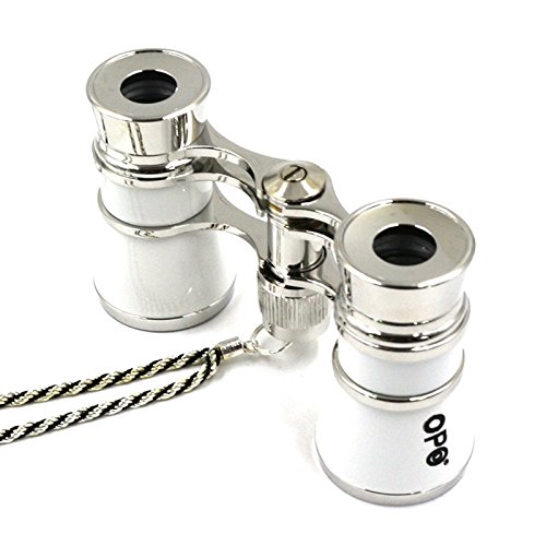 Opera Glasses Compact Binoculars for Theater Horse Racing Classical Lady Gift 3X25 White with Silver Chain - Thumbnail 6