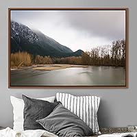 Framed Canvas Wall Art Calming Waters Aerial Cool Lake Landscape Multicolor Photography Realism Relax/Calm - 16x24 inches