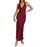 Yixinjew Summer Satin V Neck Backless Maxi Dresses for Women 2026 Silk Sleeveless Formal Bridesmaid Wedding Guest Dress