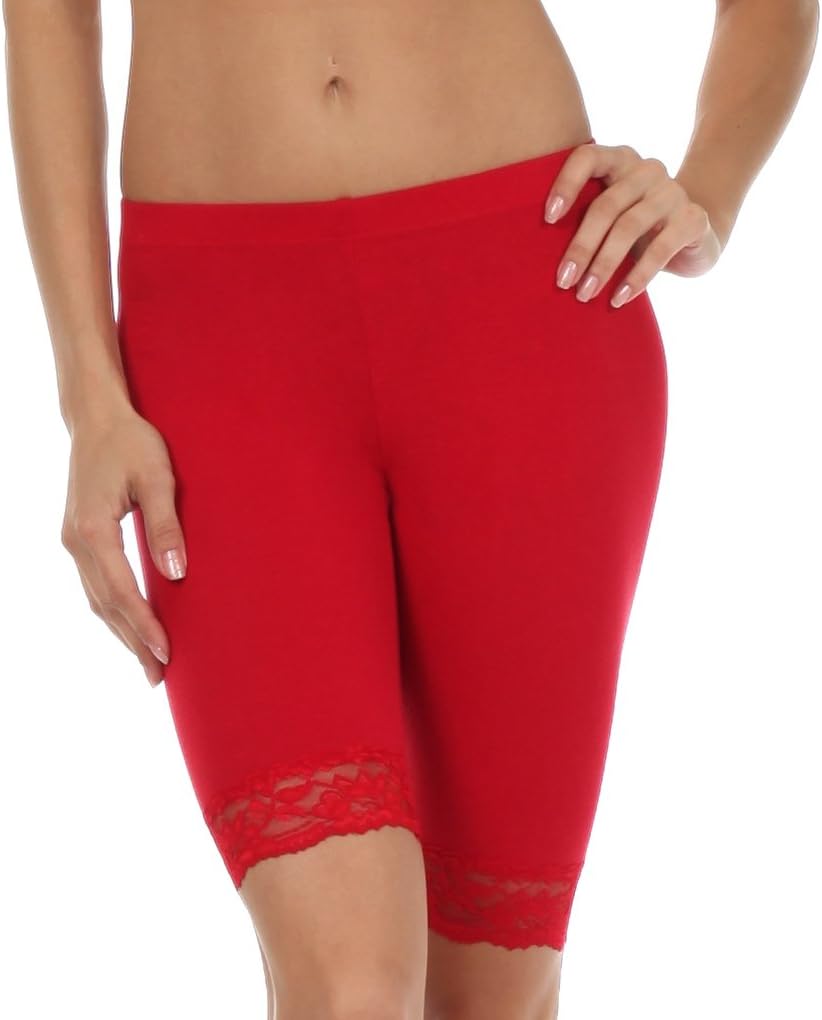 Sakkas Cotton Lycra Blend Lace Trim Stretch Bike Shorts - Made in USA