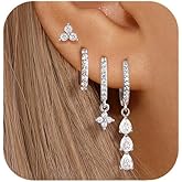 QUINBY Dangle Earrings For Women, Dainty 14K Gold Plated Earrings Stack, 4Pairs Hypoallergenic Earring Sets For Multiple Piercing - Hypoallergenic CZ Dangle Drop Earrings