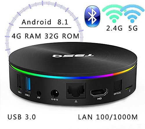 Android 8.1 TV Box, [2019 Lastest] WISEWO T95Q Android TV Player Quad-Core S905X2 64bit 4GB RAM 32GB ROM Support 5G WiFi/H.265/ BT4.1/ USB 3.0/ 1000M LAN/ 4K Ultra HD
