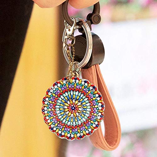 5D DIY Diamond Painting Keychain, 5pcs Mandala Shape, Mosaic Making Full Drill Special Shape Diamond Painting Kit for Bags, Smartphone Straps, 5 Pack - Thumbnail 6