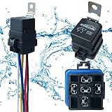 1 PACK 40/30 AMP 12 V DC Waterproof Relay and Harness - Heavy Duty 12 AWG Tinned Copper Wires, 5-PIN SPDT Bosch Style Automotive Relay