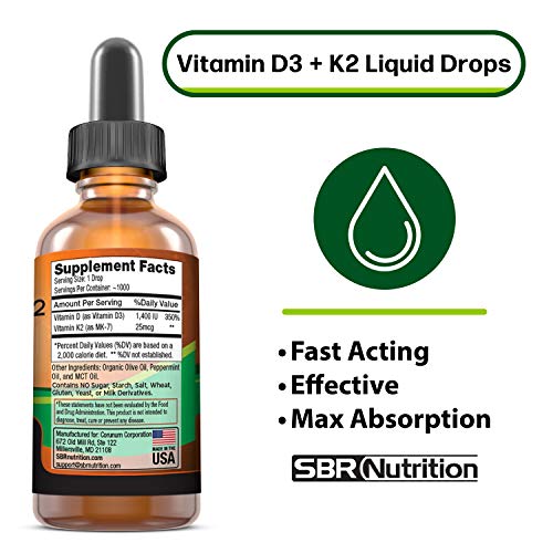 Vitamin D3 + K2 (MK7) Liquid Drops with MCT Oil, Peppermint Flavor