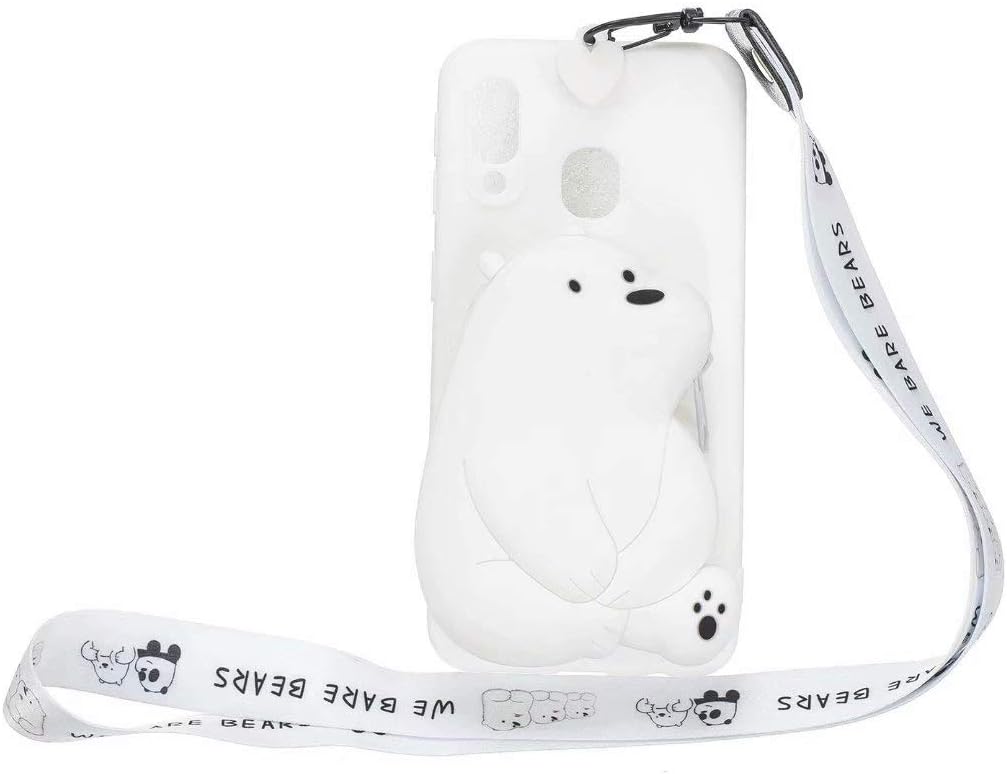 Samsung Galaxy A20 Case [Not fit Galaxy A20e], DiDicose Cute 3D Cartoon White Bear Cash Pocket Wallet Neck Strap Cool Unique Kawaii Funny Soft Silicone Rubber Case for Samsung Galaxy A20