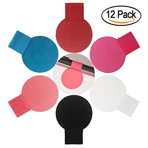 Pen Loop Holder, Self-adhesive Leather Pen Pencil Holder with Elastic Loop, Adhesive Pen Loop for Notebook, Planners, Calendars, Clipboards etc. (round shape 6 Colors 12 Packs)