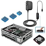 Miuzei Raspberry Pi 3B+ Case with Fan Cooling and 3× Heat-Sinks, 5V 3A Power Supply with On/Off Switch Cable for RPi 3B+, 3B, 2b