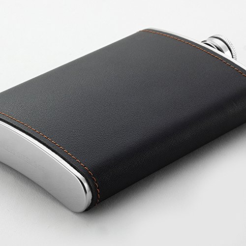YWQ Flask for Liquor and Funnel,8 Oz Leak Proof Stainless Steel Pocket Hip Flask with Black Leather Cover for Discrete Shot Drinking of Alcohol, Whiskey, Rum and Vodka, Gift for Men