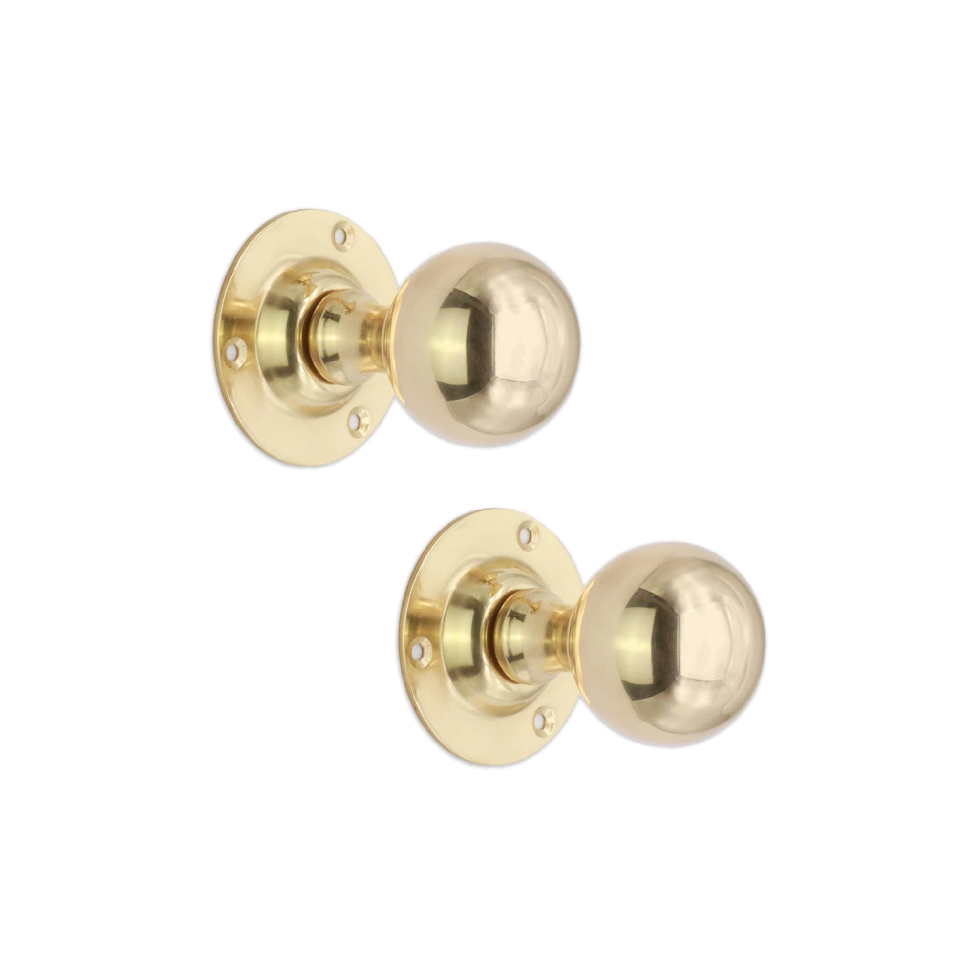 Infinity Decor Pair of Round Ball Mortice Door Knobs Set Polished Brass 45mm Pull Handles Pair - Ideal for Interior and Exterior Use