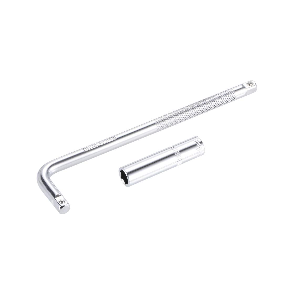 sourcing map Socket Accessory Set of 2 Pcs, 8mm 6-Point Deep Socket 6" L-Shape Extension Handle with 1/4" Drive