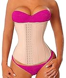 YIANNA Women's Latex Sports Waist Trainer Long Torso Waist Cincher 3 Hook Rows, Size L (Beige)