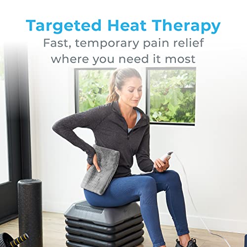 Pure Enrichment PureRelief XL Heating Pad - LCD Controller with 6 InstaHeat Settings for Cramps, Back, Neck, & Shoulder Pain Relief, Moist Heat Option, Machine Washable, 12" x 24" Storage Bag (Gray)