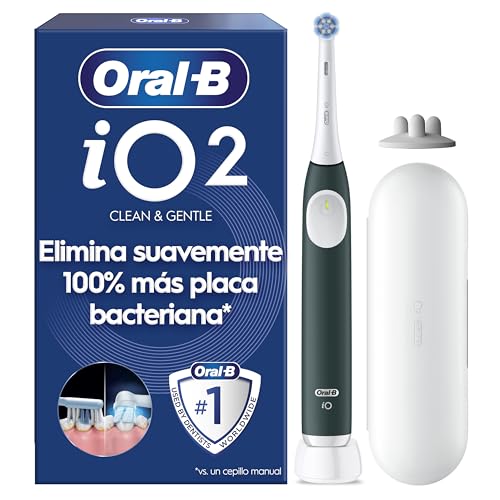 Oral-B iO 2 Cepillo de Dientes Eléctrico, 1 Cabezal, Verde - Cepillo Dental con 3 Modos de Cepillado, Sensor de Presión, Temporizador, Estuche de Viaje, Soporte de Recambios, Batería de Larga Duración