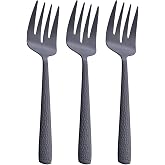 FULLYWARE Matte Black Serving Fork Set | 9.5-inch Large Fork, Stainless Steel, 3 Pieces, Satin Finish, Heavy Duty