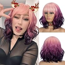 Amazon.com: NOBLE Colourful Short Bob Wigs with Bangs for Women 3 ...
