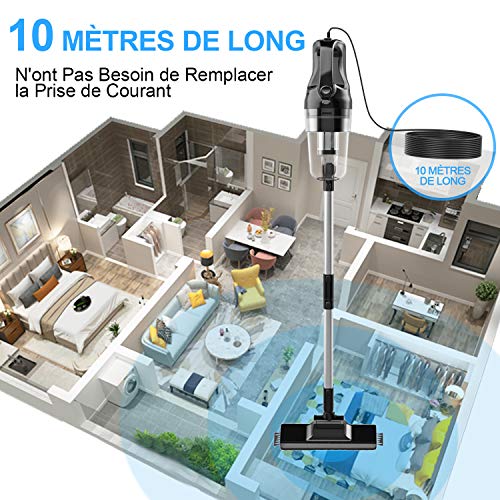 Aspirateur balai sans sac ONEDAY Aspirateur à Main Sans Sac cable 6 en 1 Portable Cyclonique 15Kpa (10m)