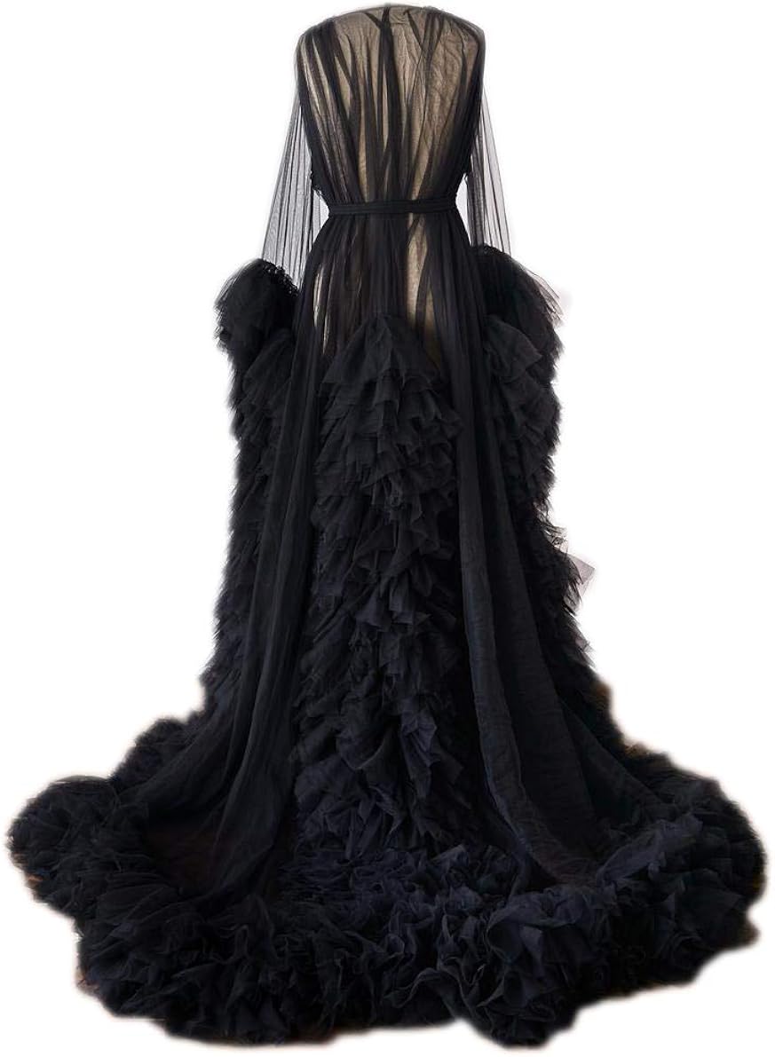 Women's Long Dressing Gown and Robe Puffy Tulle Sheer Bathrobe