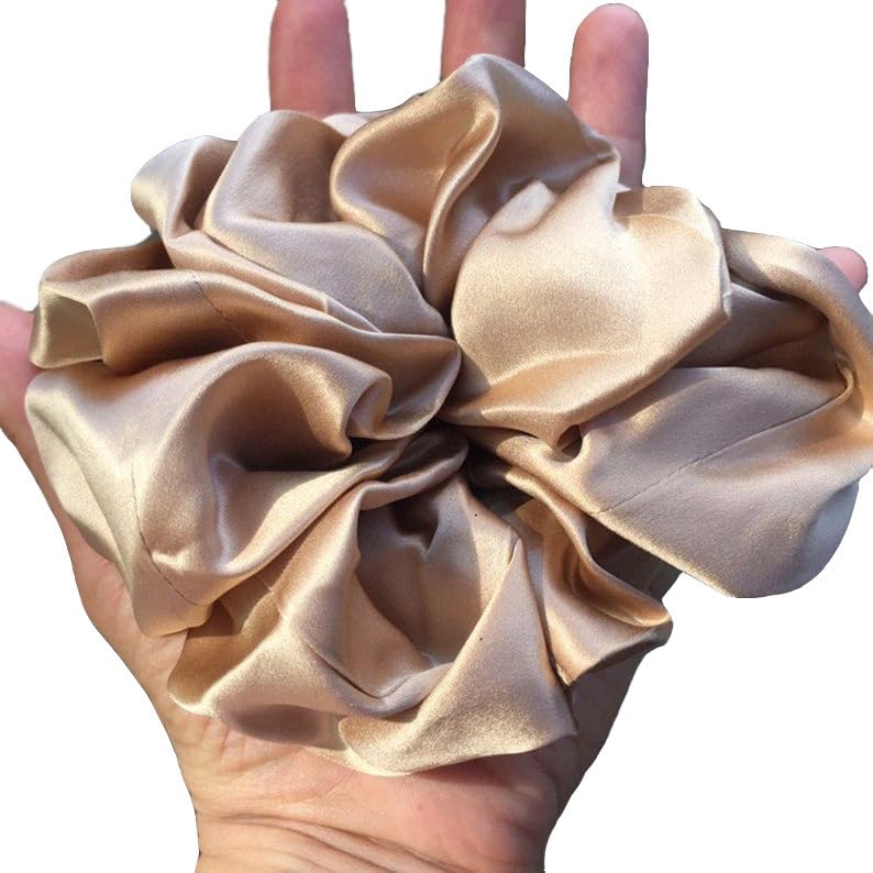 Waterlily 100% Mulberry Silk Oversized Scrunchie 19momme Charmeuse Giant Big Large Hair Ties Scrunchies for Women Soft Natural Headbands (Champagne)