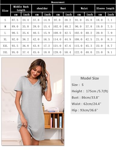 Litherday Camisón Mujer Verano Manga Corta Cuello en V con Encaje Suave y Transpirable Pijama Camisón Cómodo para Dormir y Casa S-XXL