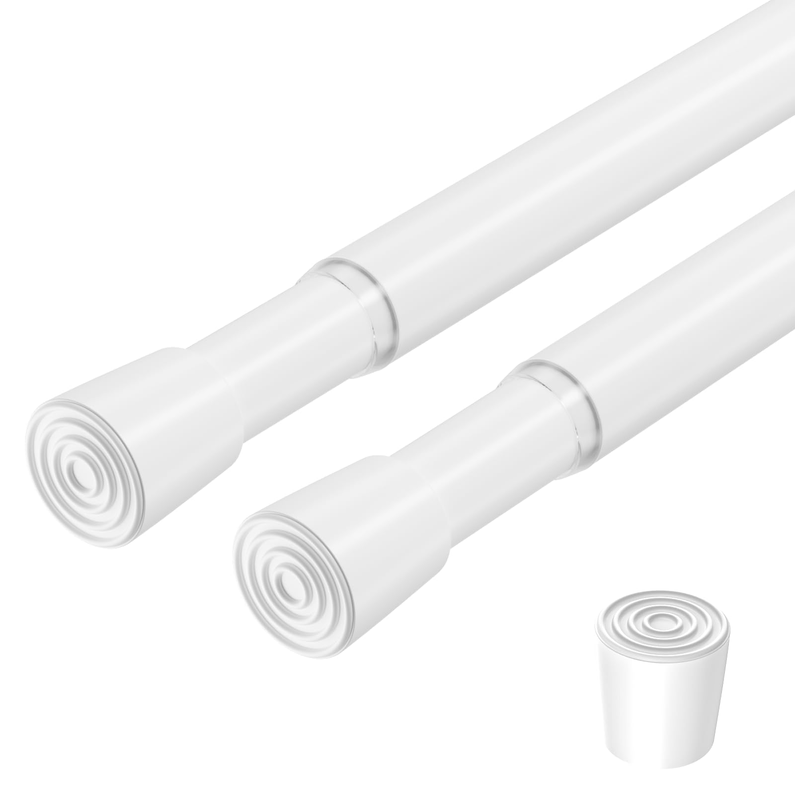 ZipGlo 2 Pack Spring Loaded Tension Rod 17-41" Adjustable Curtain Rods No Drill Extendable Spring Rod Tension Curtain Rods For Window Kitchen Shelves Rv Refrigerator And Small Spaces,White