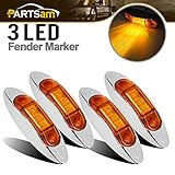 Partsam (4)Waterproof Amber 3 LED Side Marker Light Lamp for Trailer Truck Boat DC12V