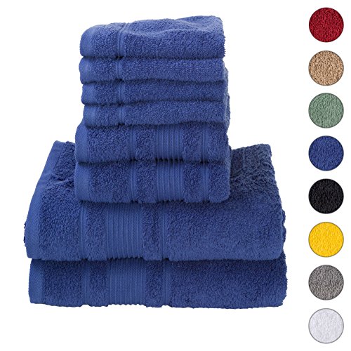 Qute Home 8 Piece Towel Set | Premium Quality Luxury Turkish Towels 2 Bath Towels, 2 Hand Towels, 4 Washcloths - NAVY BLUE