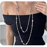 Layering Dainty Pearl Long Necklace,Charming Layered Plated Gold Bead Thin Chain Statement Choker,Aesthetic Small Pearl Collar Necklace for Women