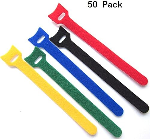 Onirii 50 PCS Reusable Hook and Loop Fastening Cable Ties with Microfiber Cloth, 5 Color