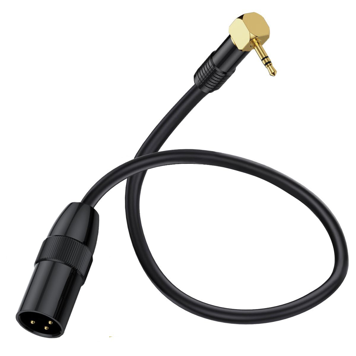 HTGuoji Right Anlge 90 Degree 3.5mm to XLR Cable, XLR to 3.5mm Aux Microphone Cbale, Unbalanced 1/8" inch Mini Jack Stereo to XLR Male Cord Adapter for Cell Phone, Laptop, Speaker, Mixer (50 cm)