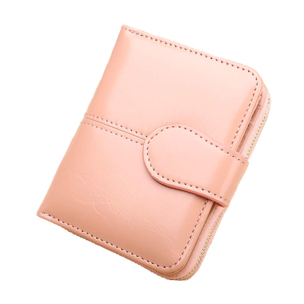 Eco Memos 7PCS Small Women Wallet Leather Bifold Purse with ID Window RFID Blocking Genuine Leather Clutch Wallet (Pink)