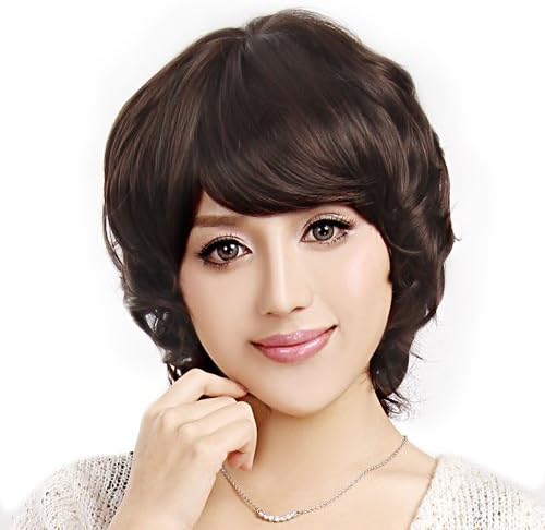 SiYi 11.8 Inches Fashion Women Dark Brown Cosplay Party Hair Curly Short Bob Wig Heat Resistant Pixie Cropped Wigs (Natural Black)