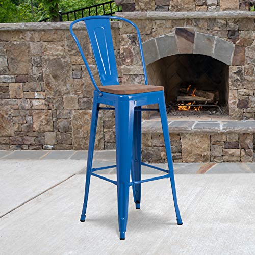 Flash Furniture 30 in Metal Barstool with Back, Blue